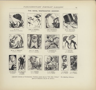 A Westminster Királyi Akadémia – elképzelni, hogyan festhetik le egymást a politikusok (litho) alkotó: Harry Furniss