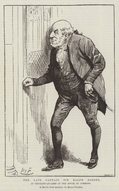 Sir Ralph Gosset néhai kapitány, mint az Alsóház udvari szolgája. alkotó: Harry Furniss