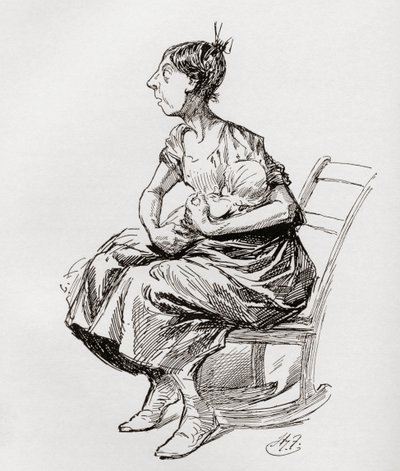 Tilly Slowboy. Harry Furniss illusztrációja a Tücsök a tűzhelyen című novellához Charles Dickens karácsonyi könyveiből, amely az 1910-es The Testimonial Edition-ban jelent meg. alkotó: Harry Furniss