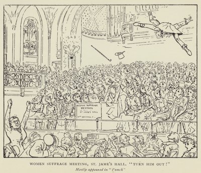 Nők választójogi találkozója, St James Hall, fordítsd ki! alkotó: Harry Furniss