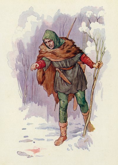 "Ha!" - kiáltotta Herbert, az erdész - "itt gyilkosság történt!" (színes litográfia) alkotó: Harry George Theaker