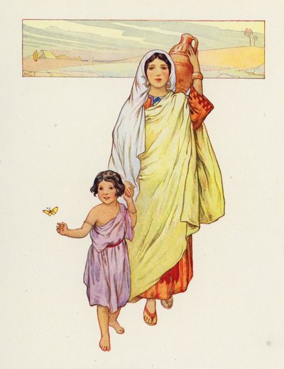 Hágár és Izmael kiment a pusztába (színes litográfia) alkotó: Harry George Theaker
