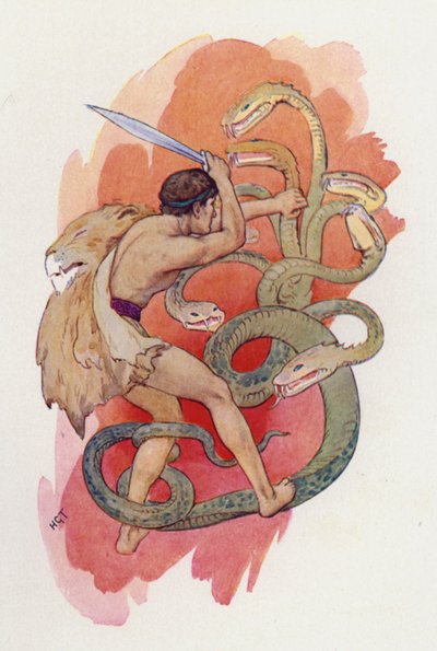 Herkules és a hétfejű kígyó (színes litográfia) alkotó: Harry George Theaker