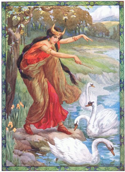 "A négy gyermek helyett mit látott" (a Lir gyermekeiből) (színes litográfia) alkotó: Harry George Theaker