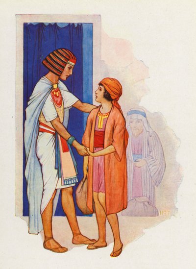 Júda elhozta Benjámint és bemutatta Józsefnek (színes lithó) alkotó: Harry George Theaker