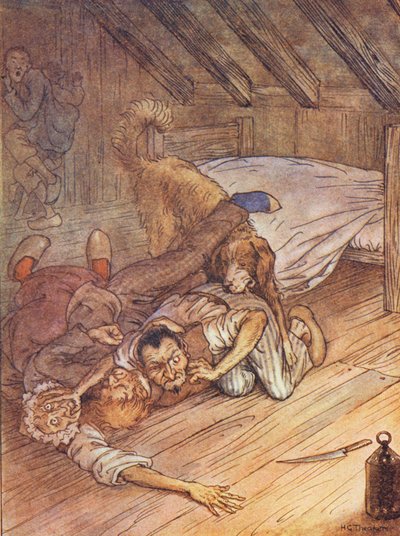 Peter úr története, A zsákos ember kutyája (színes litográfia) alkotó: Harry George Theaker
