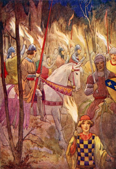 Fáklyás lovagi menet (színes litográfia) alkotó: Harry George Theaker