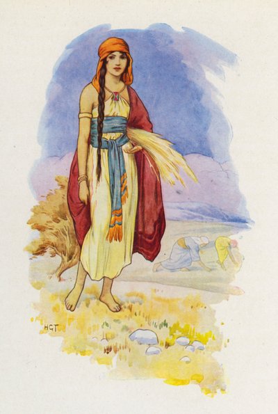 Ruth gyűjtöget a mezőn (színes litográfia) alkotó: Harry George Theaker