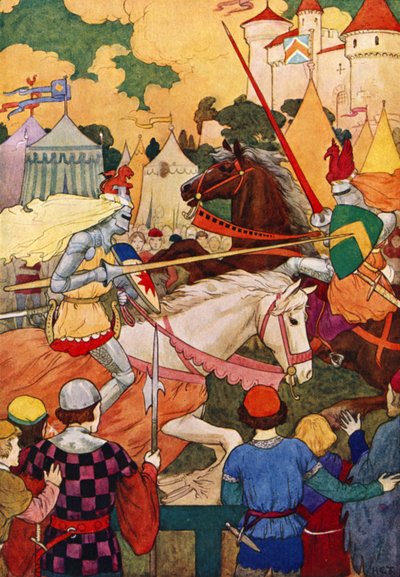 Sir Lancelot első tornája (színes litográfia) alkotó: Harry George Theaker