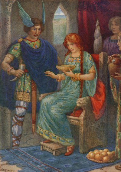 Skyrnir és Gerda, a "Frey és Gerda" című filmből (színes litográfia) alkotó: Harry George Theaker