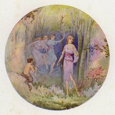 Az erdei nimfák, akik a napfényben és a holdfényben táncoltak (színes litográfia) alkotó: Harry George Theaker