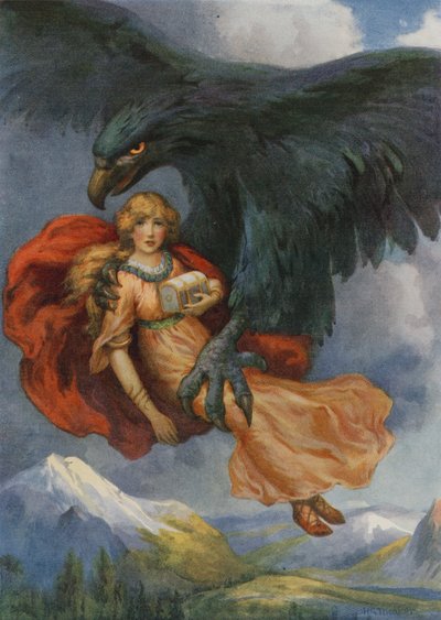 Thiassi és Iduna, az "Iduna almái"-ból (színes litográfia) alkotó: Harry George Theaker
