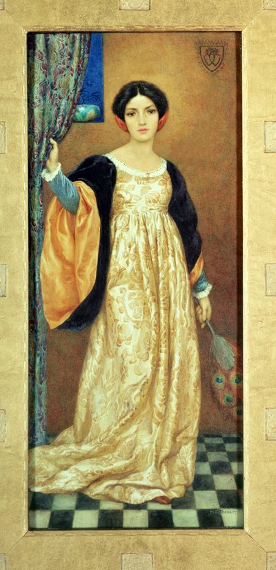 Nő pávás legyezővel (akvarell) alkotó: Harry George Theaker