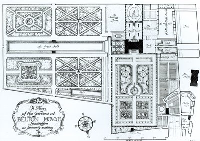 A Lincolnshire állambeli Belton House kertjeinek terve, ahogy korábban létezett, 1900 körül alkotó: Harry Inigo Triggs