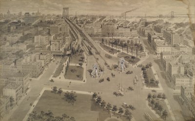 Brooklyn Plaza of the Manhattan Bridge, 1917 körül (indiai tinta és mosás átlátszatlan fehérrel) alkotó: Harry M. Pettit