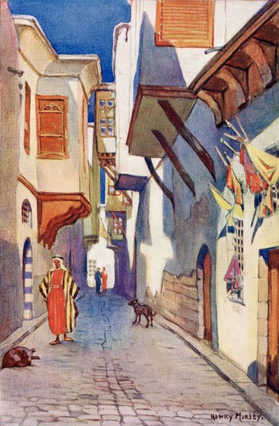 Egy utca Damaszkuszban, Szíriában, 1910 körül, Richard Penlake A Book of Modern Palestine című könyvéből, 1910 körül. alkotó: Harry Morley