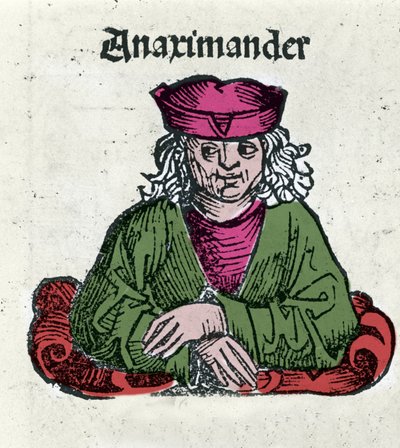 Anaximandros vagy Anaximander De Miletus (Kr. e. 610 - 547), görög filozófus, matematikus és csillagász, Hartmann Schedel „Nürnbergi krónikái” Xilográfiája ábrázolása alkotó: Hartmann Schedel