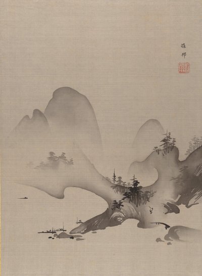 Tó és hegyek, kb. 1885-89. alkotó: Hashimoto Gaho