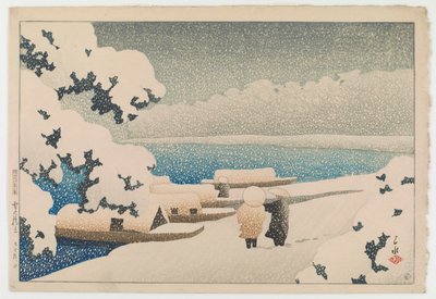 Hó a Hashidate -ban (Yuki no hashidate), az Utazások II. (Tabi miyage dai nishū) sorozatból alkotó: Hasui Kawase