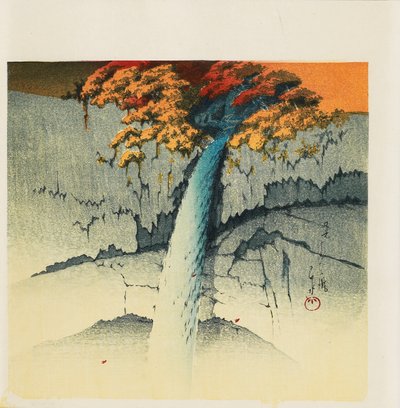 Woodblock nyomat – „Kegon Falls, Nikko”, 1988 alkotó: Hasui Kawase
