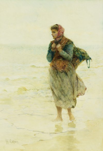 "A Rising Tide, Jetsom és Flotsam": Egy fiatal hínárgyűjtő a víz szélén, alkotó: Hector Caffieri