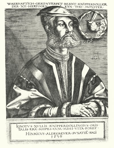 Bernhard Knipperdolling német anabaptista vezető és az 1534-1535-ös münsteri lázadás egyik vezetője (metszet) alkotó: Heinrich (after) Aldegrever