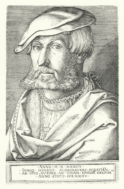 Heinrich Aldegrever német festő és metszet önarcképe (metszet) alkotó: Heinrich (after) Aldegrever