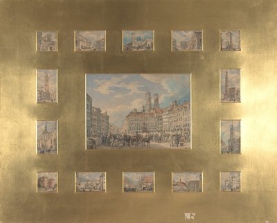 Tizenöt építészeti téma: München látképe, 1835. alkotó: Heinrich Adam