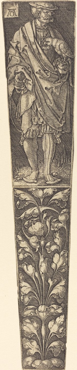 Tőrhüvely papagájt tartó úriemberrel. alkotó: Heinrich Aldegrever