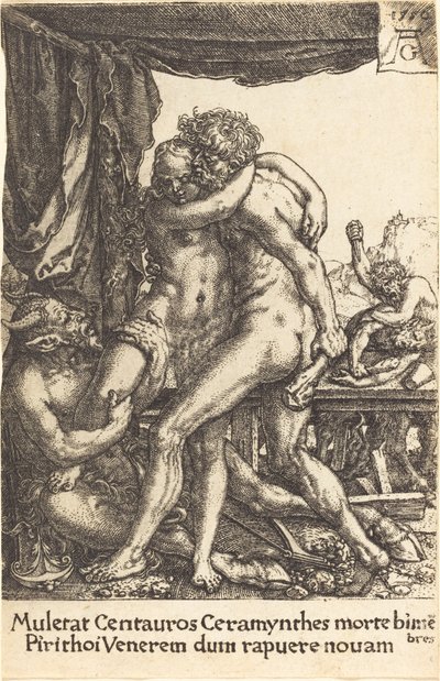 Herkules, aki megakadályozza a kentaurokat a hippodámiai megerőszakolástól, 1550. alkotó: Heinrich Aldegrever