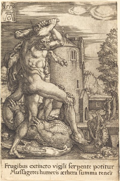 Herkules megöli a sárkányt, 1550. alkotó: Heinrich Aldegrever