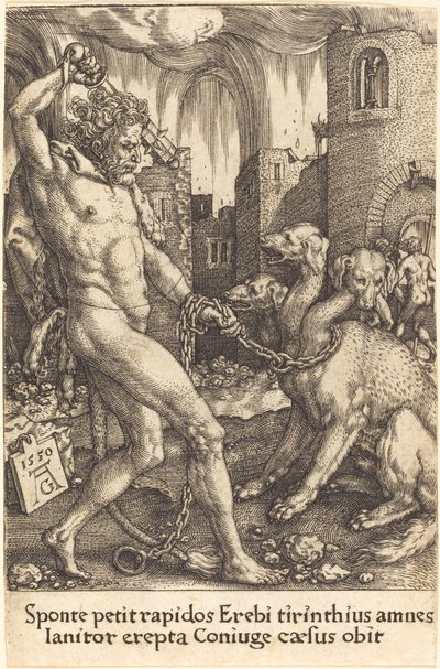 Herkules és Cerberus, 1550. alkotó: Heinrich Aldegrever