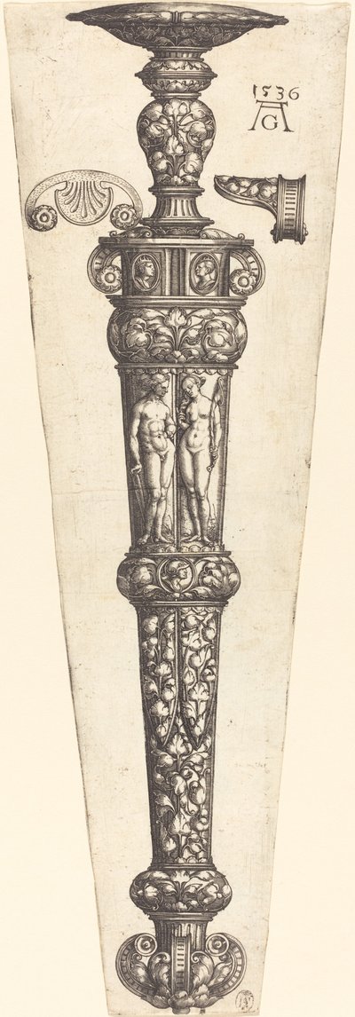 Nagy tőrhüvely meztelen párral, 1536. alkotó: Heinrich Aldegrever