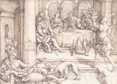 Lázár morzsákért könyörög a búvárasztalról, 1552 alkotó: Heinrich Aldegrever