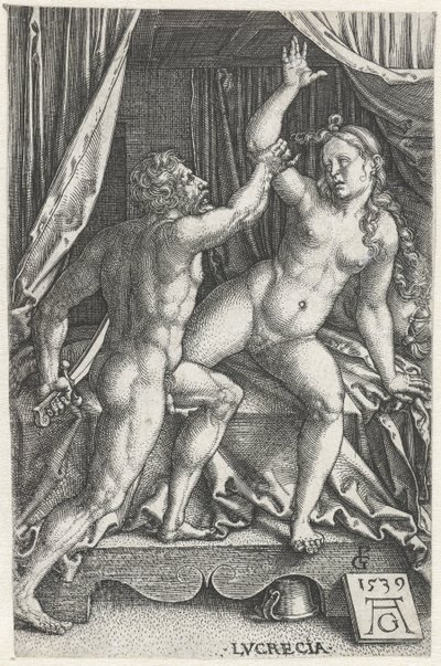 Lucretia en Sextus Tarquinius Lukrécia (cím a tárgyon) alkotó: Heinrich Aldegrever