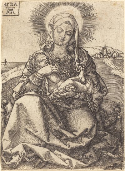 Madonna egy tájban, párnán ülve, 1527. alkotó: Heinrich Aldegrever