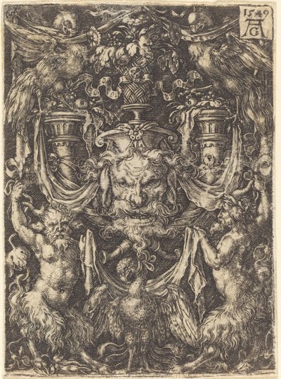 Dísz álarccal, Sas a szatírok között lent, 1549. alkotó: Heinrich Aldegrever