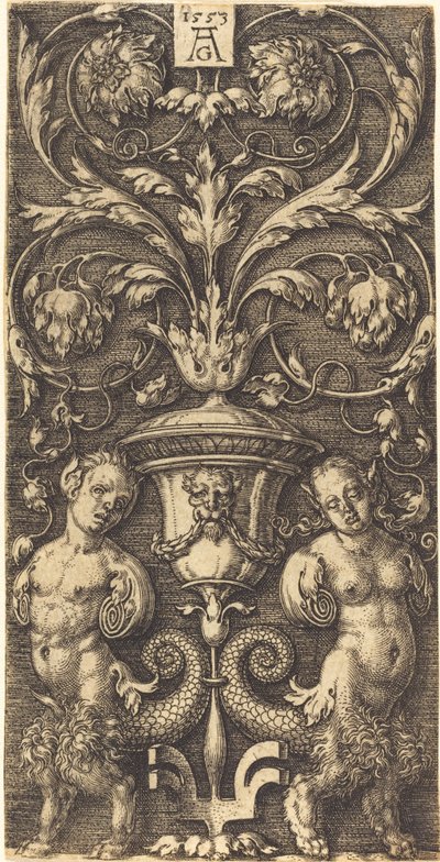 Dísz vázával és két női figurával, 1553. alkotó: Heinrich Aldegrever