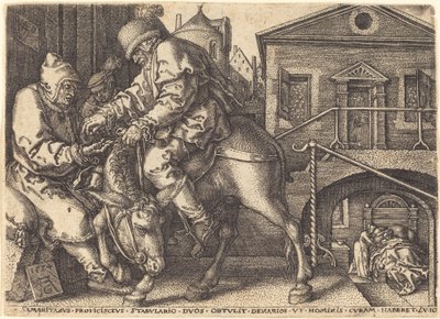 Az irgalmas szamaritánus, aki az utazó szállásáért fizet, 1554. alkotó: Heinrich Aldegrever