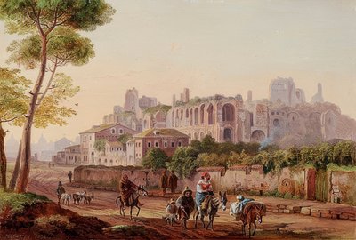 Római utcakép a Palatinus-hegy előtt. 1832 alkotó: Heinrich Burkel