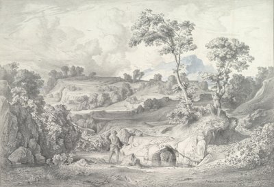 Déli táj emberrel és kígyóval, 1847. alkotó: Heinrich Dreber