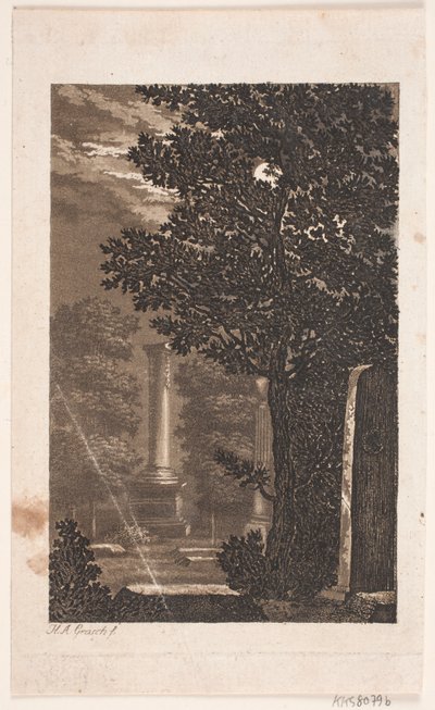 Assistens Kirkegaardtól, (a gml. auk.kat szerint) park oszlopos holdfényben alkotó: Heinrich Grosch