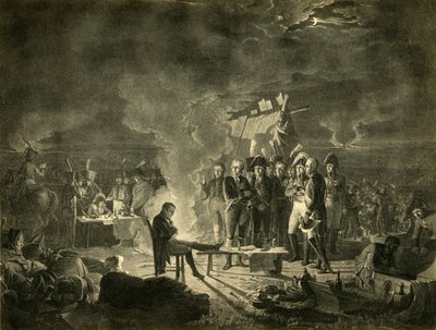 Napóleon bivakja a wagrami csatamezőn 1809. július 5-ről 6-ra virradó éjszaka. alkotó: Heinrich Guttenberg