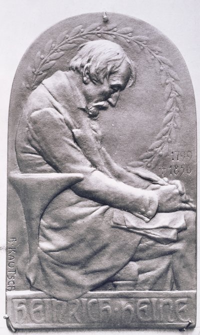 Heinrich Heine (1797-1856) arcképmedaillonja (bronz) (fekete-fehér fotó) alkotó: Heinrich Kautsch