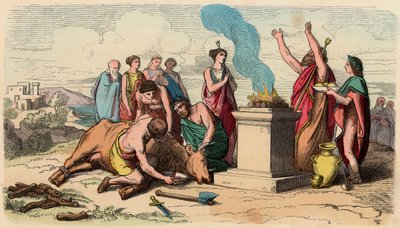 Az ókori Görögország: Rituális bikaáldozat - Görögország a királyok idején alkotó: Heinrich Leutemann