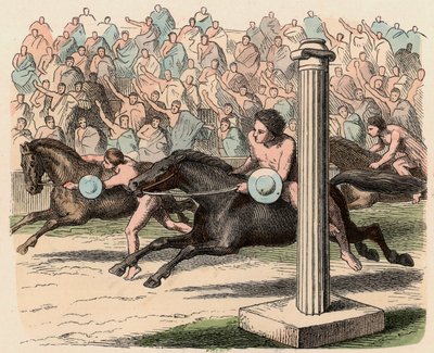 Az ókori Görögország: Sport: Fel- és leszállás a lóról gyors sebességgel alkotó: Heinrich Leutemann