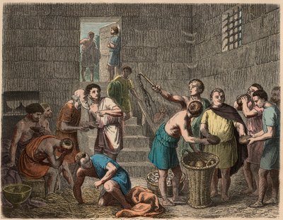 Az ókori Róma: ételosztás a rabszolgáknak este, 1866 alkotó: Heinrich Leutemann