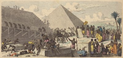 Piramisok építése az ókori Egyiptomban (színes metszet) alkotó: Heinrich Leutemann