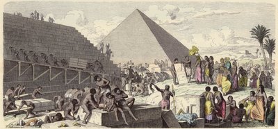 Piramisok építése az ókori Egyiptomban (színes metszet) alkotó: Heinrich Leutemann