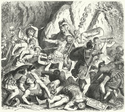 A római Fabia nemzetség bukása a cremerai csatában, ie 477 (metszet) alkotó: Heinrich Leutemann